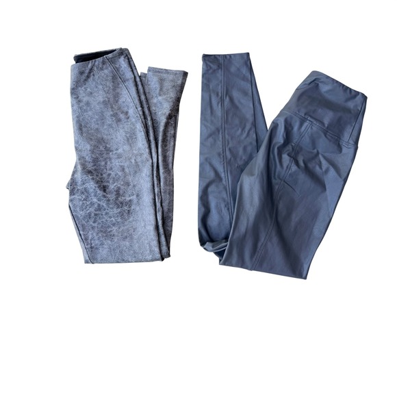 Lysse Pants - 2 Pc Lysse Faux Leather Leggings Bundle Sz S Silver Crackle Grey Vegan Moto
